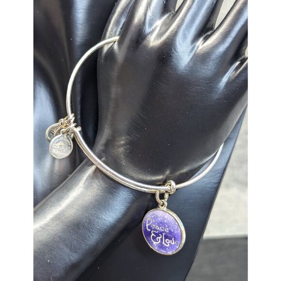 Alex & Ani Expandable Bangle, Silver-tone, Peace/Love/America/Positive Energy - Picture 1 of 4